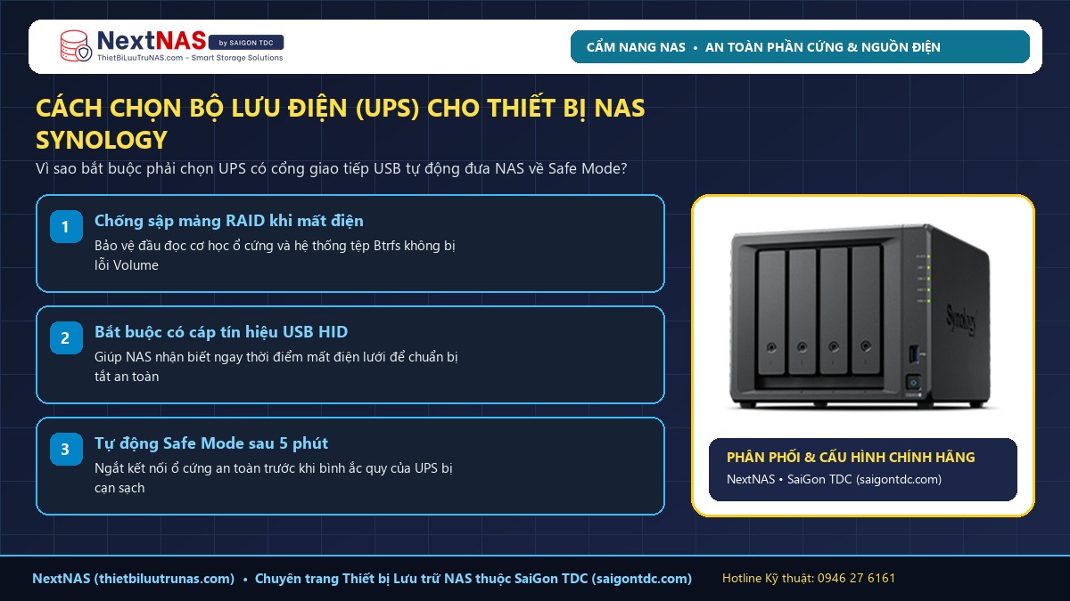 Cách Chọn Bộ Lưu Điện (UPS) Cho NAS Synology Tự Động Tắt Máy An Toàn Khi Mất Điện - Tổng quan kỹ thuật tại SaiGon TDC