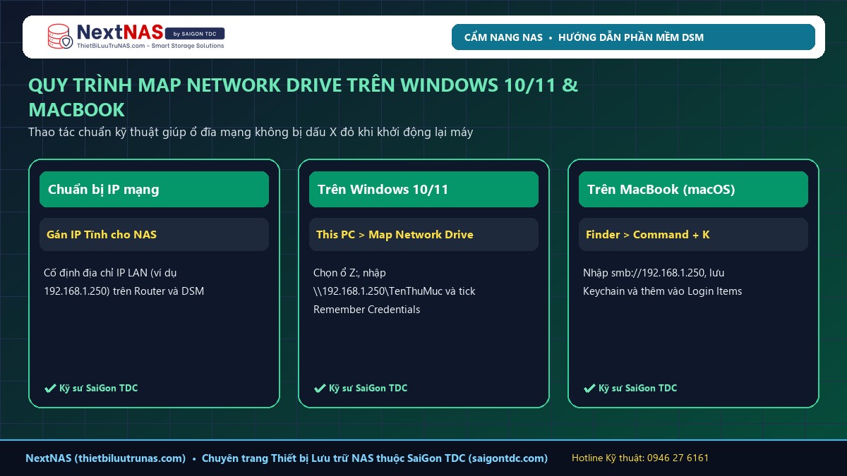 Cách Map Ổ Đĩa Mạng NAS Synology Trên Windows 10/11 & Mac Tự Kết Nối - Hình 2: Sơ đồ kiến trúc & Thông số thực tế tại NextNAS