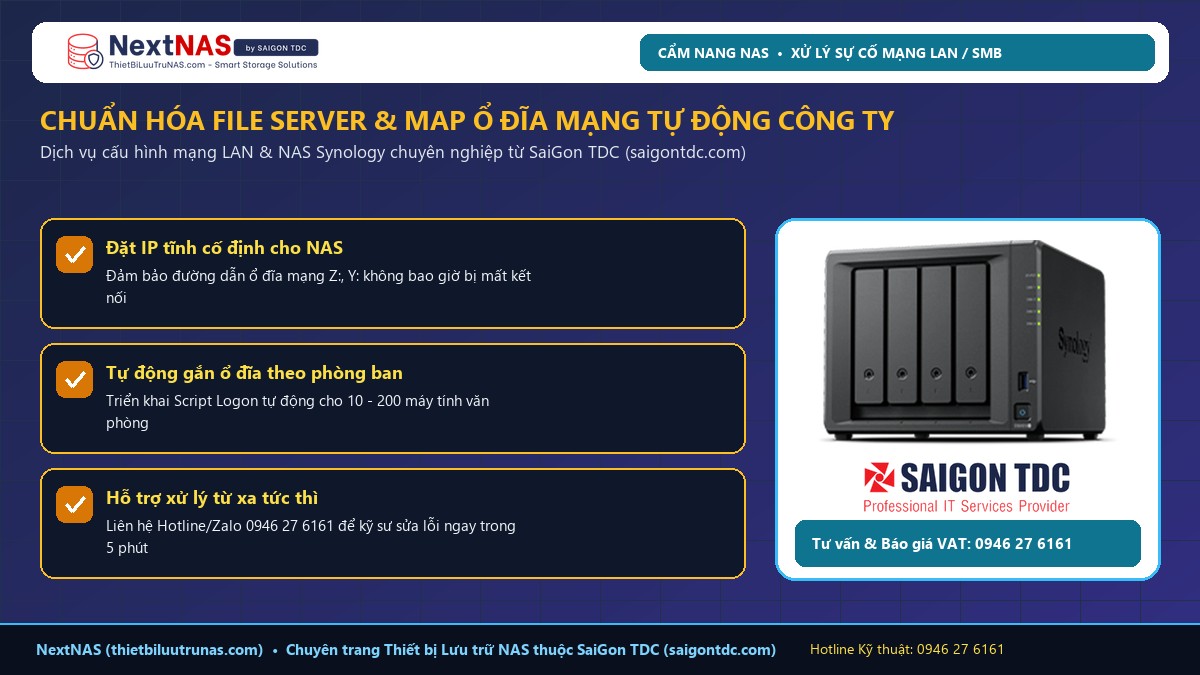 Cách sửa lỗi Windows 10/11 không truy cập được NAS trong mạng LAN (Lỗi 0x80070035, 0x80004005 & SMB) - Hình 3: Khuyến nghị triển khai thực tế từ SaiGon TDC (saigontdc.com)