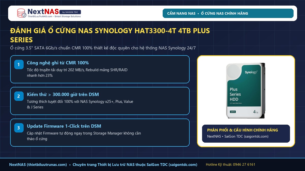 Ổ cứng HDD NAS Synology HAT3300-4T 4TB Plus Series chính hãng tại SaiGon TDC