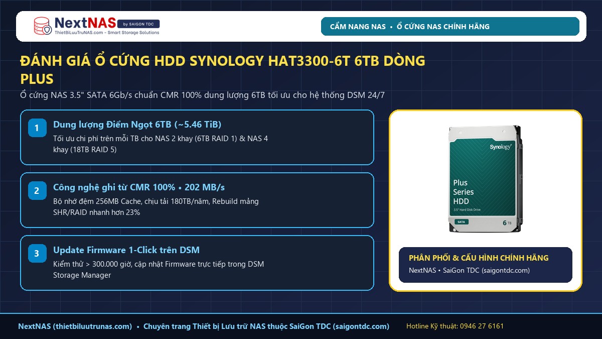 Ổ cứng HDD NAS Synology HAT3300-6T 6TB Dòng Plus chính hãng tại SaiGon TDC