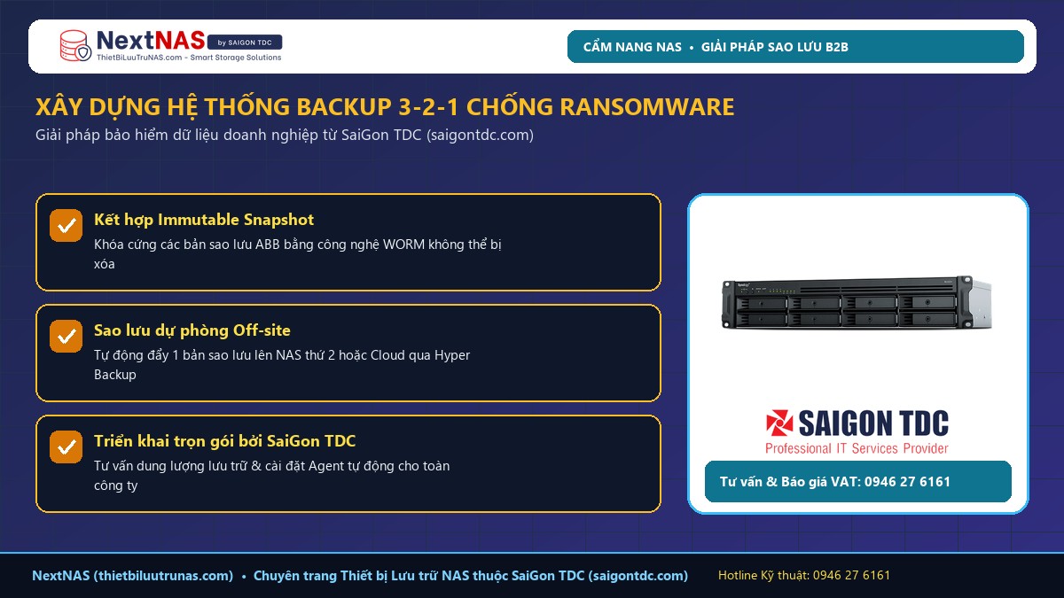 Hướng dẫn cấu hình Synology Active Backup for Business: Sao lưu tự động toàn bộ PC, Laptop & Server miễn phí - Hình 3: Khuyến nghị triển khai thực tế từ SaiGon TDC (saigontdc.com)