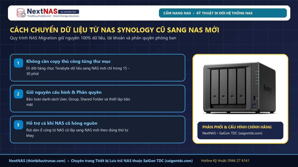 Cách Chuyển Dữ Liệu Từ NAS Synology Cũ Sang NAS Mới (NAS Migration) Không Mất Dữ Liệu - Tổng quan kỹ thuật tại SaiGon TDC