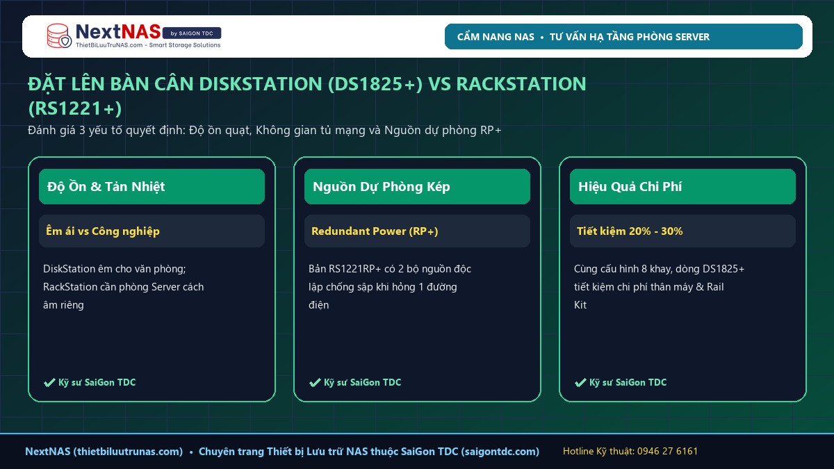So Sánh NAS Để Bàn (DiskStation) Và NAS Gắn Tủ Rack (RackStation) Cho Công Ty - Thông số & cấu hình thực tế