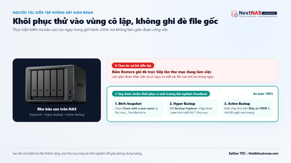 Quy Trình Kiểm Thử Khôi Phục Dữ Liệu Từ NAS (Restore Drill) Chuẩn Kỹ Thuật - Thông số & cấu hình thực tế