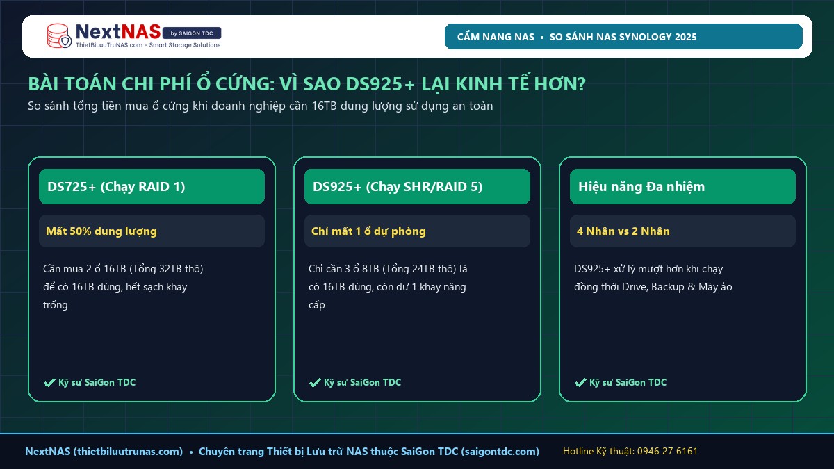 So Sánh Synology DS725+ và DS925+ (2025): Chênh 2 Khay Ổ Cứng Chọn Mẫu Nào? - Thông số & cấu hình thực tế