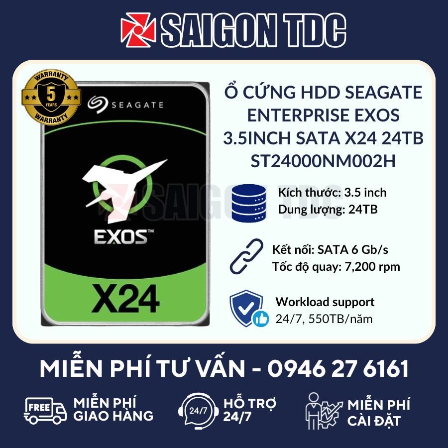 Ổ cứng HDD Server/NAS Seagate Enterprise Exos X24 24TB (ST24000NM002H - 3.5" SATA, 7200RPM, 512MB CMR) Chính Hãng tại SaiGon TDC