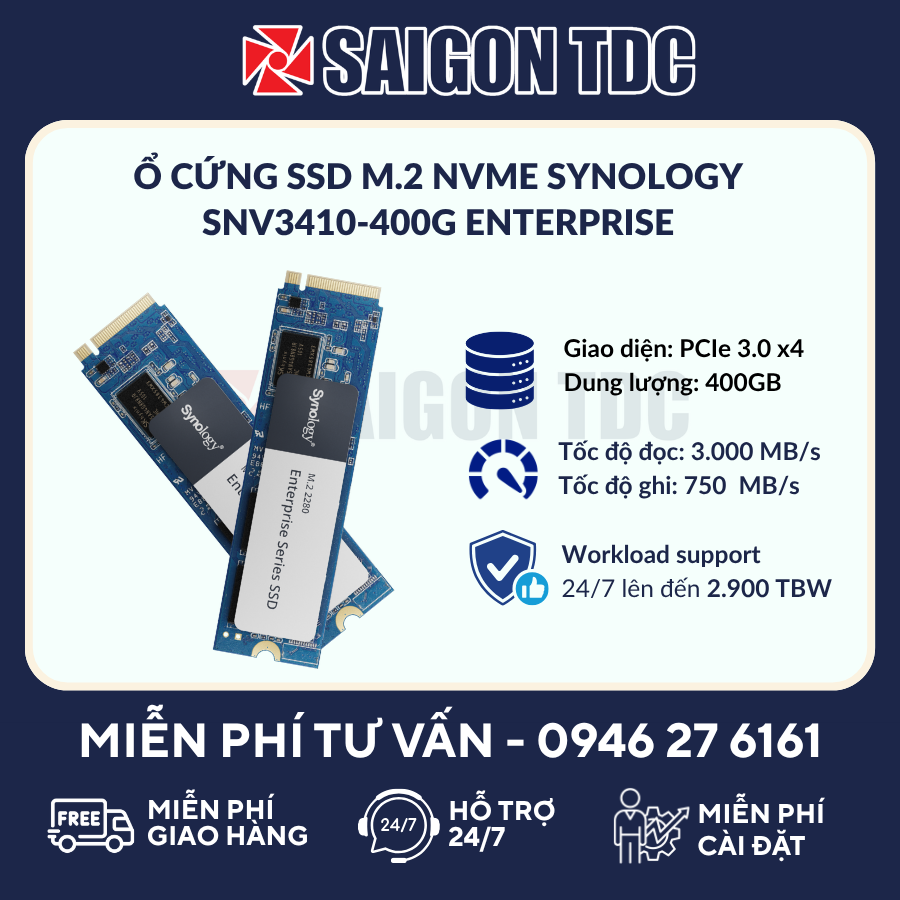 Ổ cứng SSD Cache NAS Synology SNV3410-400G 400GB (M.2 2280 NVMe PCIe 3.0 x4 Enterprise) Chính Hãng tại SaiGon TDC