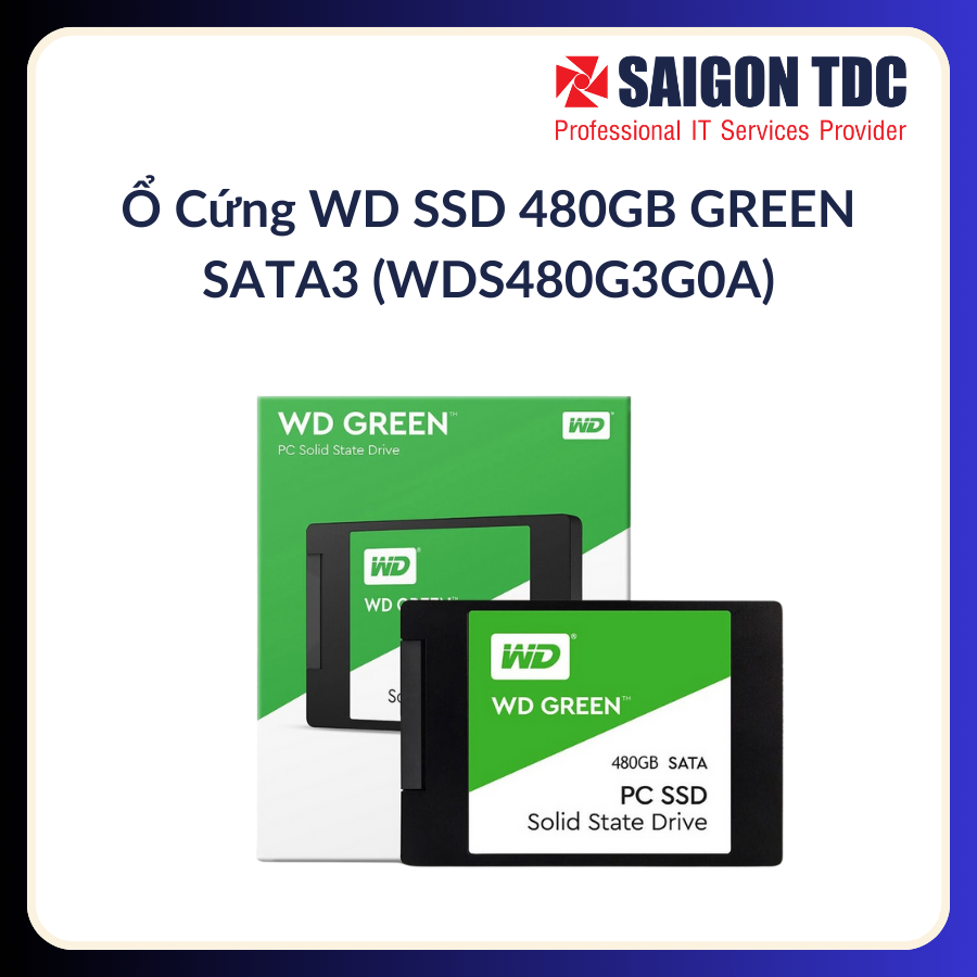 Ổ cứng SSD Western Digital WD Green 480GB (WDS480G3G0A - 2.5" SATA III 6Gb/s, Đọc 545 MB/s) Chính Hãng tại SaiGon TDC