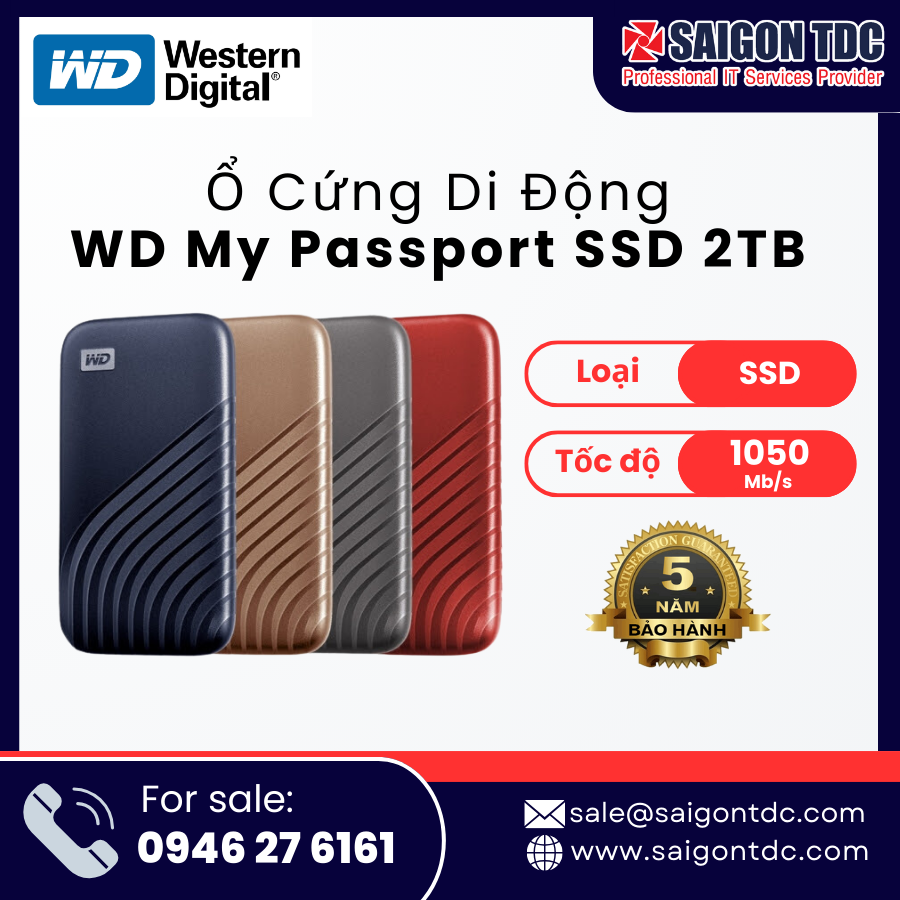 Ổ cứng di động SSD Western Digital WD My Passport SSD 2TB (USB 3.2 Gen 2 Type-C, NVMe 1050 MB/s)